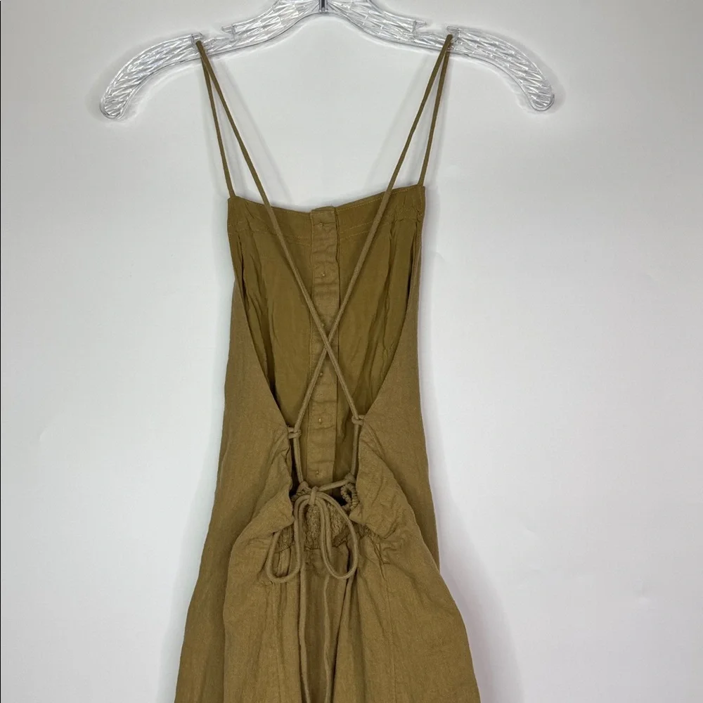 Free People Brown Linen Cotton Backless Button Dress Size XS - Picture 6 of 10